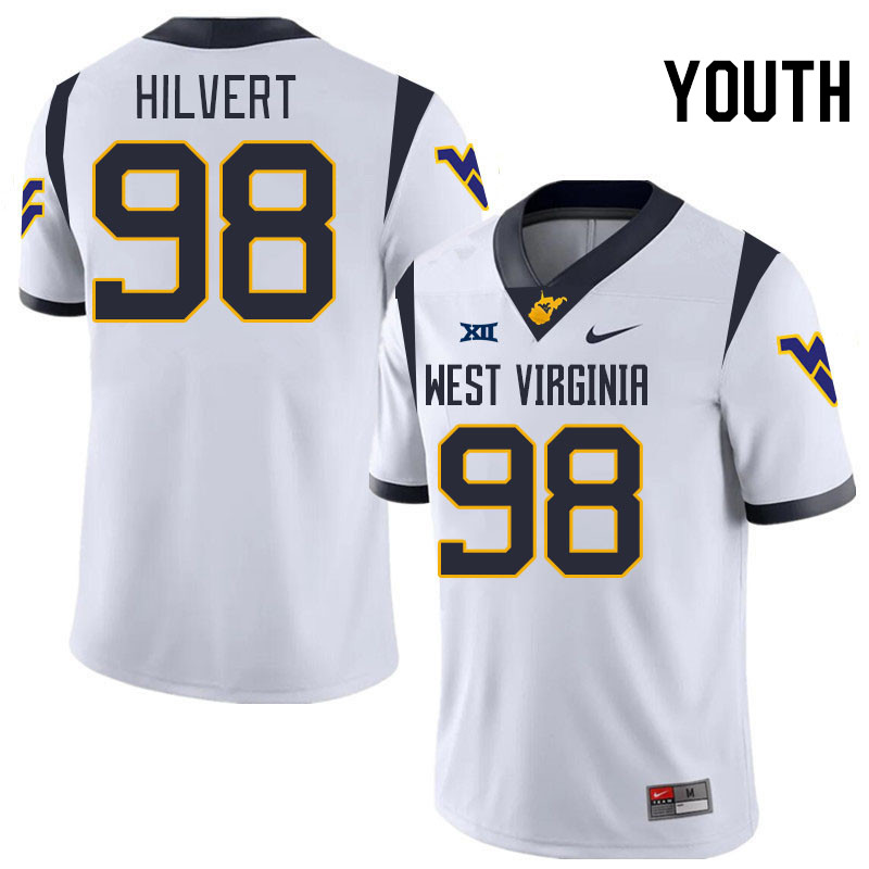 Youth #98 Harry Hilvert West Virginia Mountaineers College 2024 New Uniforms Football Jerseys Stitch